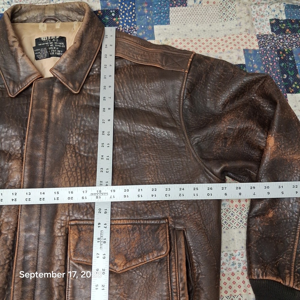 Avirex Type A-2 Leather Bomber Jacket Mens XXL Brown Flight Stars and Stripes - Picture 14 of 16